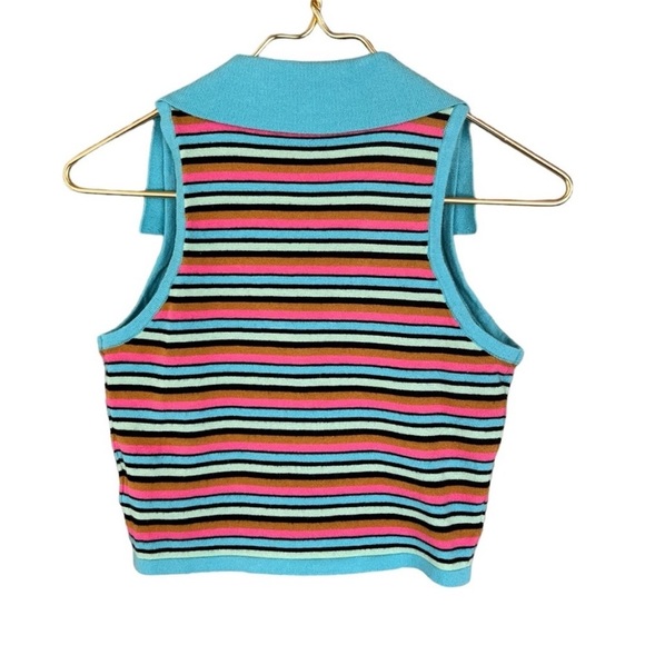 Wild Fable Multi Color Stripe Jacquard Sweater‎ Bodycon Cropped Polo Top - Picture 3 of 7